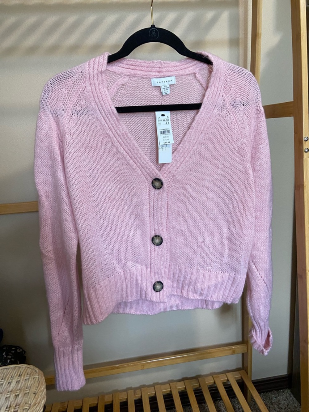 Topshop Light Pink V-Neck Button Front Cardigan